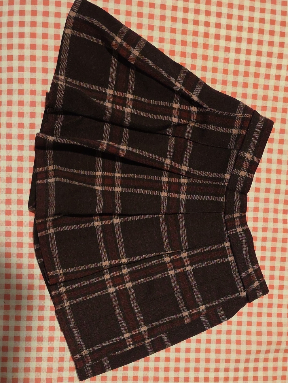 Zara Brown and Black Plaid Pleated Mini Skirt